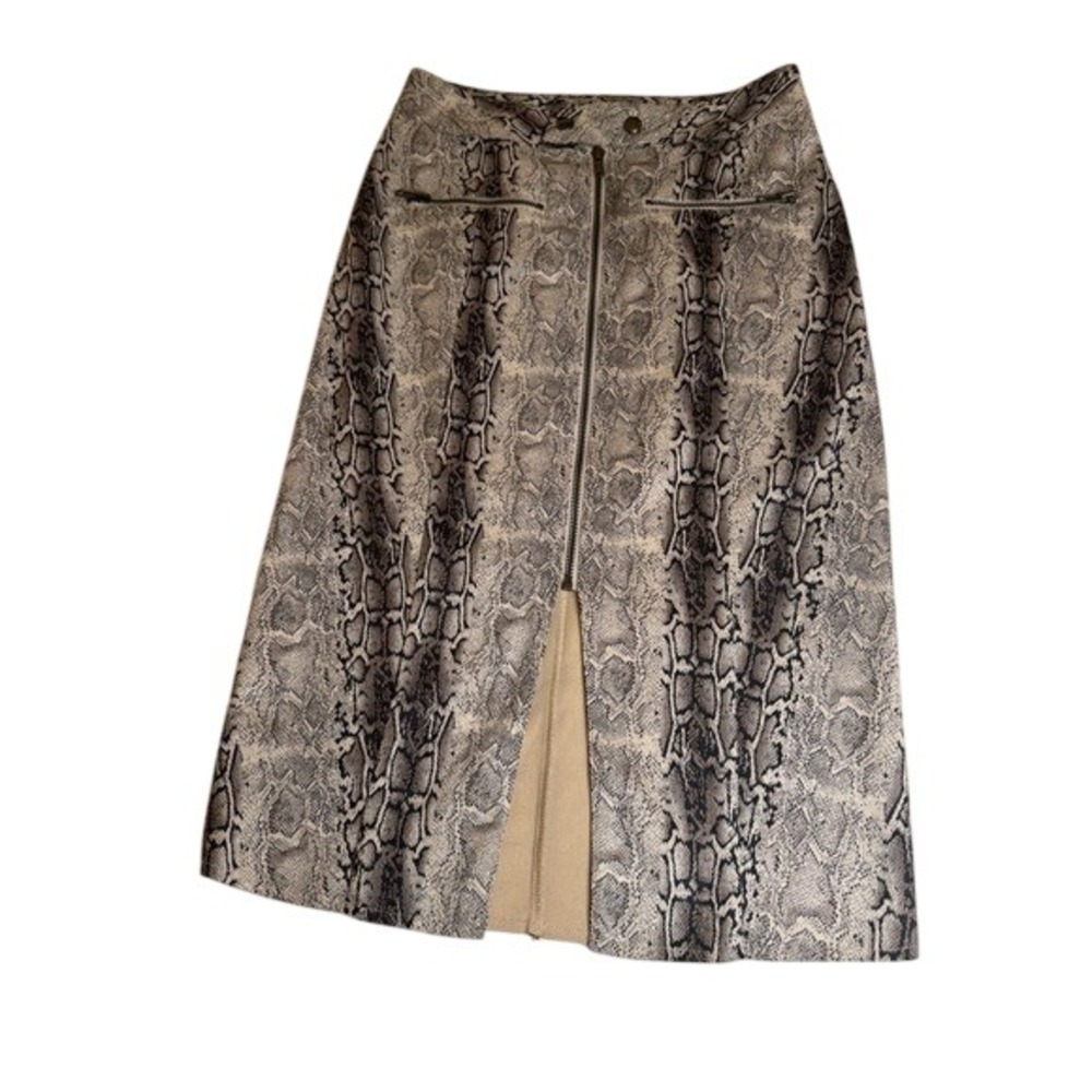 Steez Snakeskin Print Front Zip Midi Skirt Tan Grey Small FC-750
